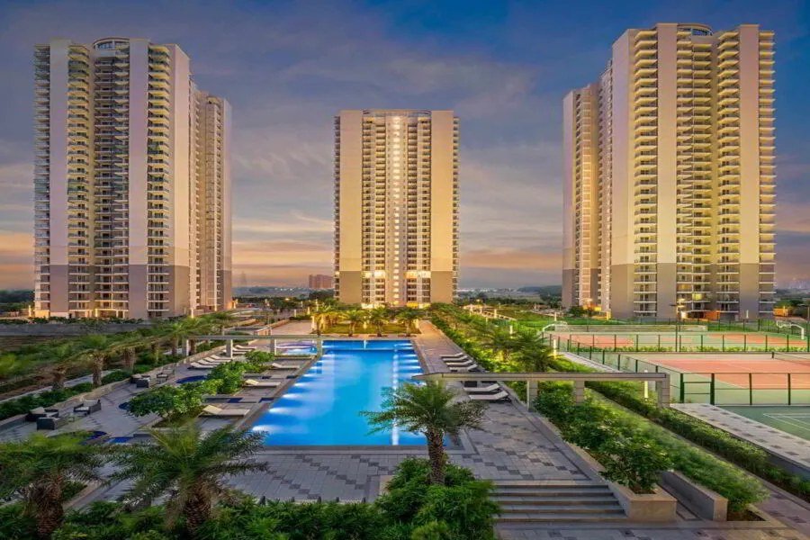 DLF Privana North towers with landscaped pool deck